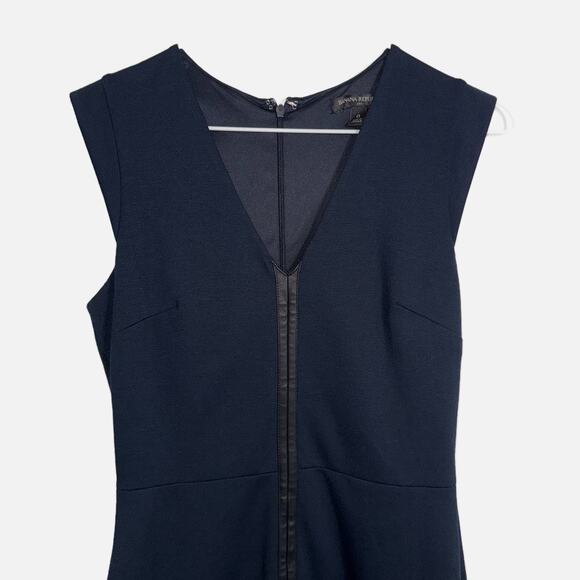 Banana Republic Sheath Dress Women’s 0 Navy V‑Neck Faux Leather Trim Workwear - Picture 8 of 13